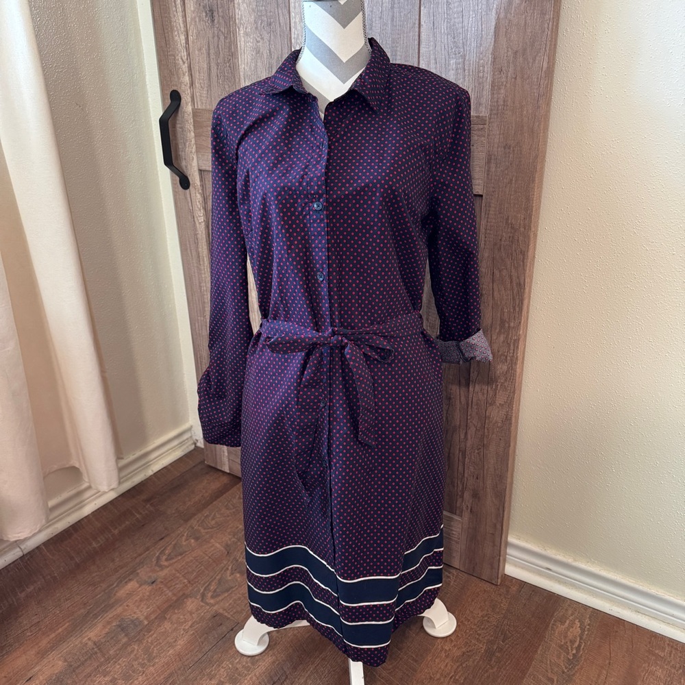 XXL Tommy Hilfiger shirt dress red white blue 100% cotton button up belted 2XL
